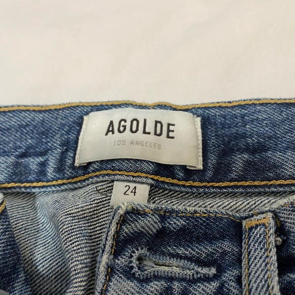 90’s high rise agolde jeans in black and dark wash blue. - Picture 6 of 7